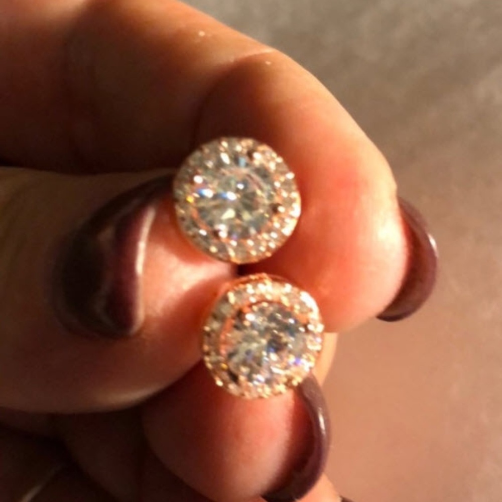 3.44 CTTW Halo Stud Swarovski CZ Rose Gold .925 - Picture 2 of 6